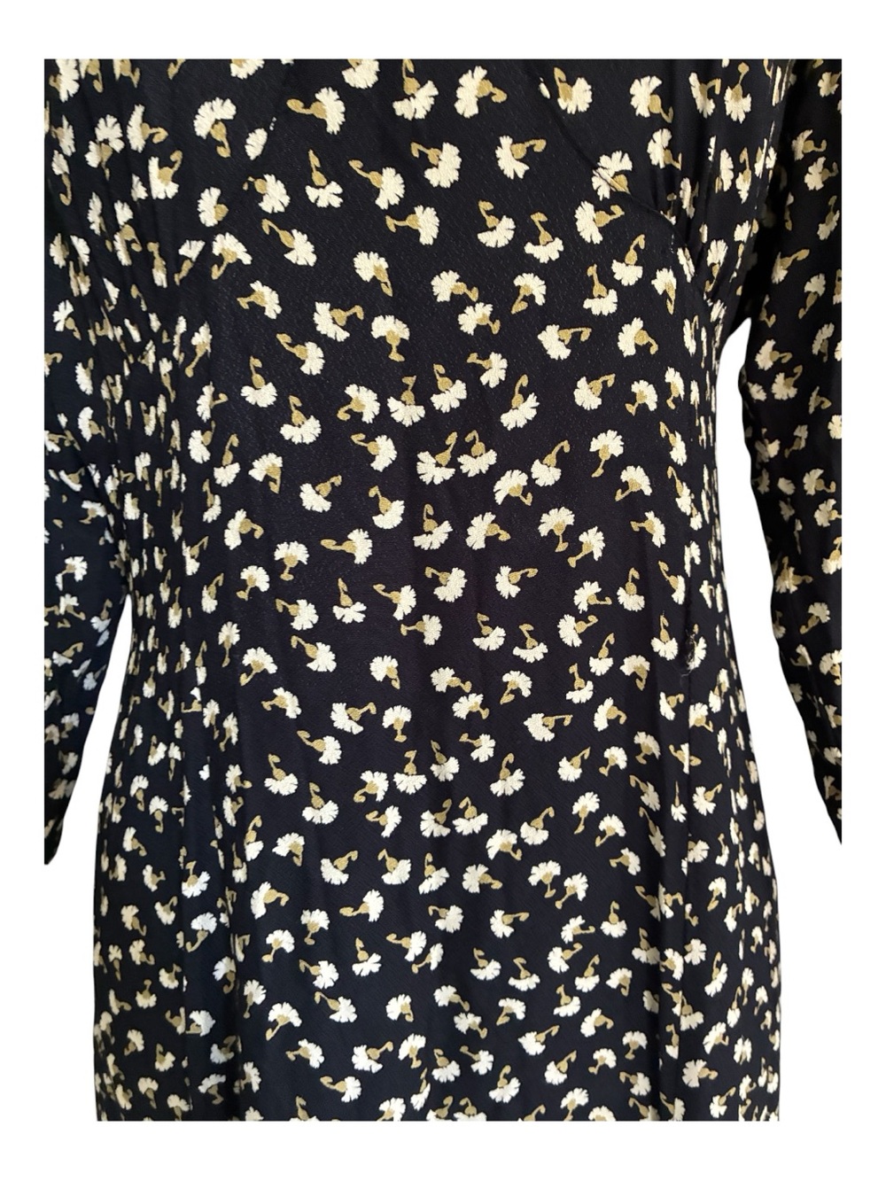 VTG 90s Whimsygoth Grunge Ditsy Black Floral Long Sleeve Maxi Dress SZ M - Picture 6 of 8